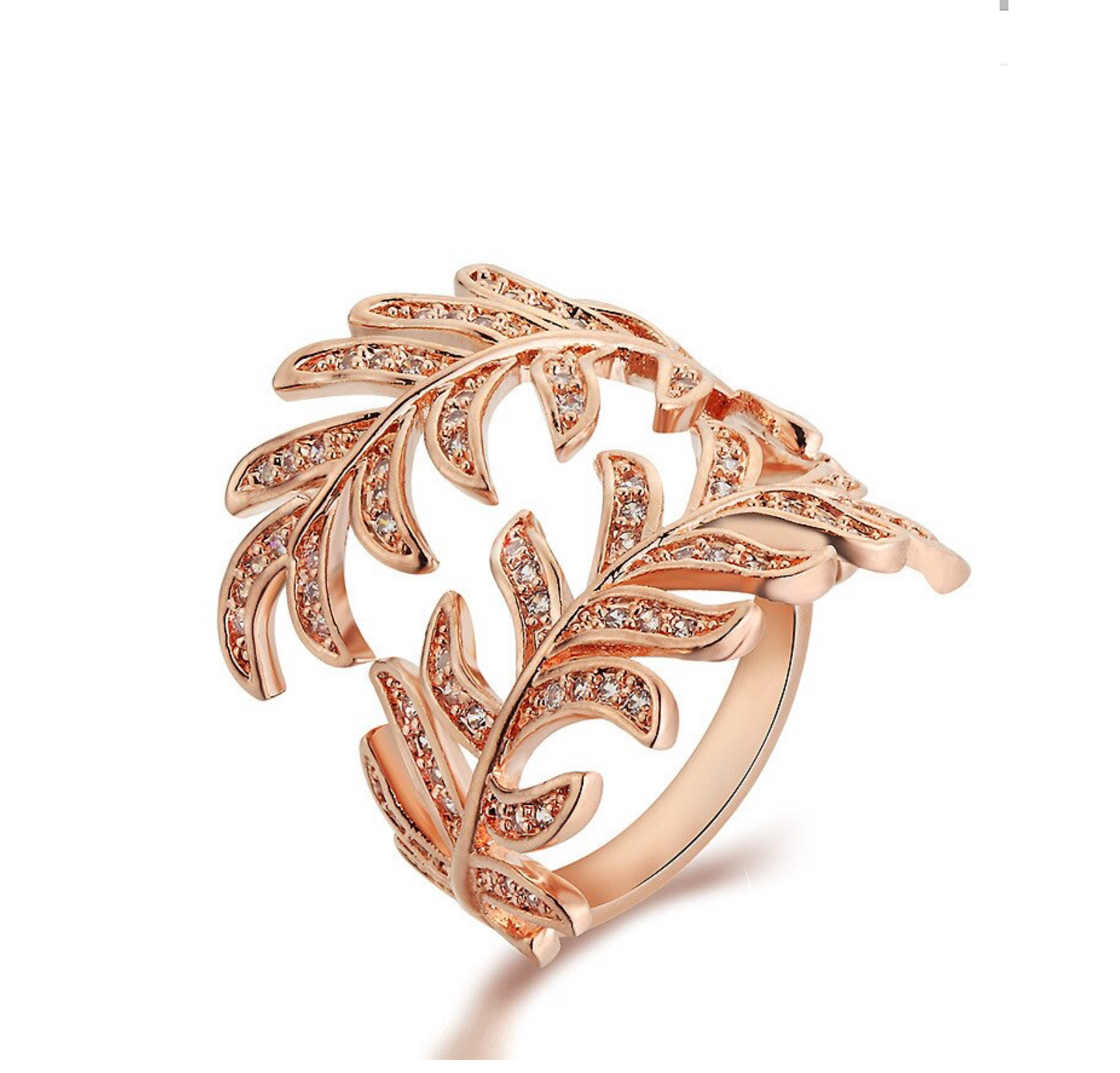 Cubic Zirconia & Rose Goldtone Fern Adjustable Ring