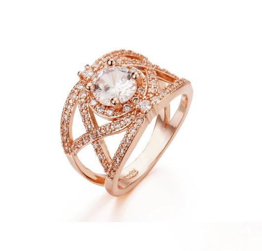 Rose Goldtone Clear Cubic Zirconia Openwork Ring