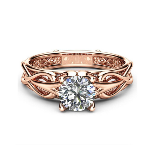 Rose Goldtone & Clear CZ Ornate Woven Ring