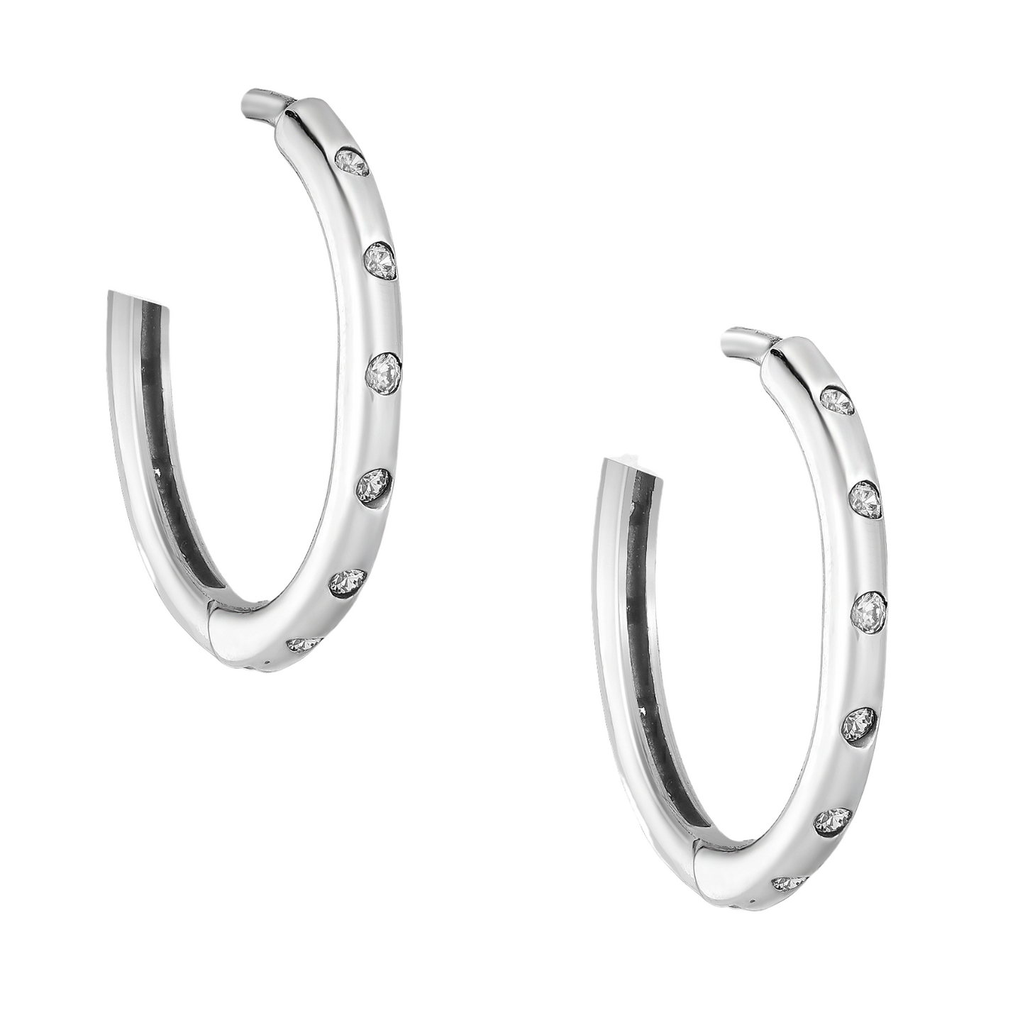 Sterling Silver Cubic Zirconia Dotted Huggie Hoop Earrings