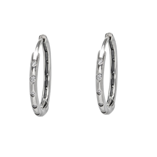 Sterling Silver Cubic Zirconia Dotted Huggie Hoop Earrings