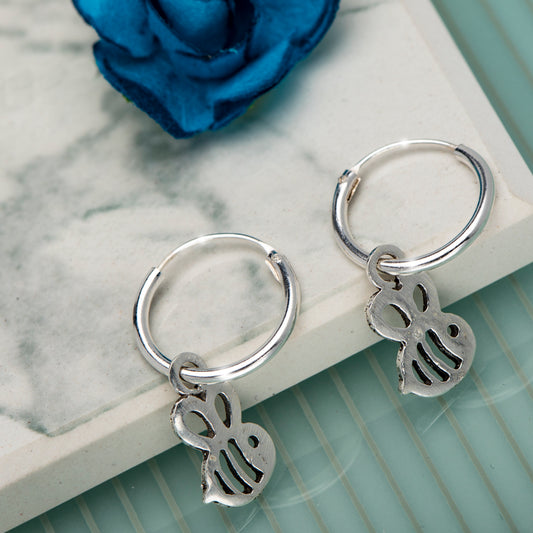 Sterling Silver Bumblebee Hoop Earrings