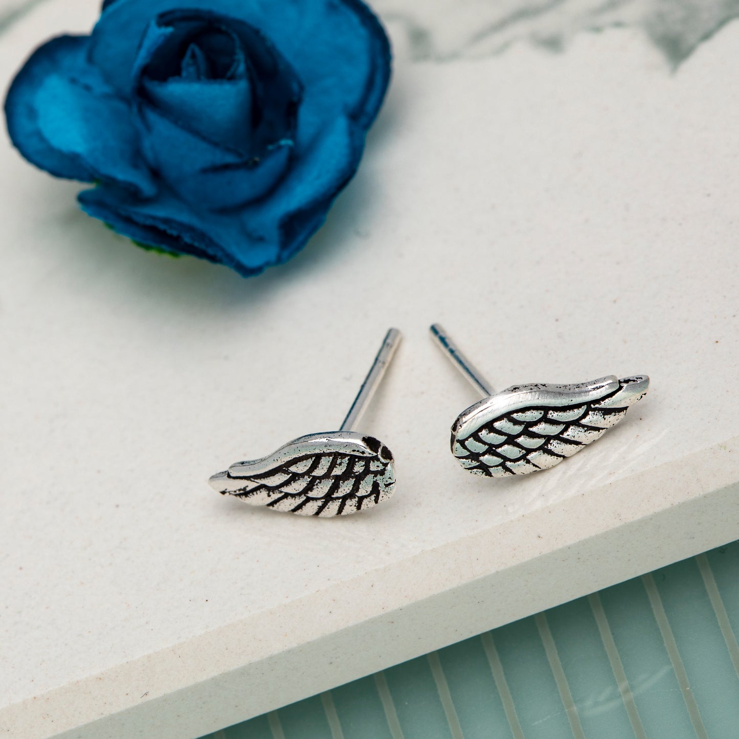 Sterling Silver Angel Wing Stud Earrings