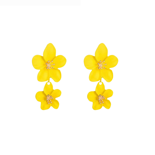 Yellow Goldtone Plumeria Drop Earrings