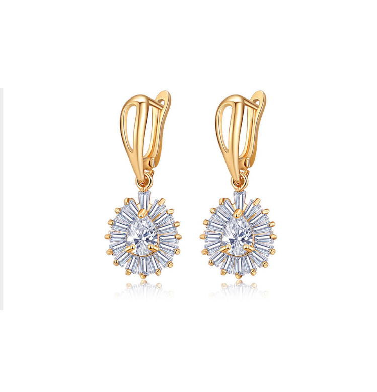 Goldtone & CZ Teardrop Sunburst Drop Earrings