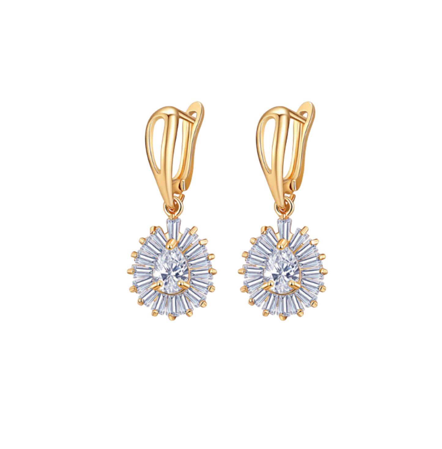 Goldtone & CZ Teardrop Sunburst Drop Earrings