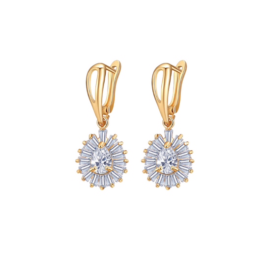 Goldtone & CZ Teardrop Sunburst Drop Earrings