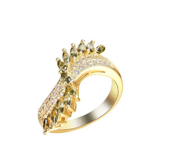 Goldtone Olive Cubic Zirconia Curved Ring