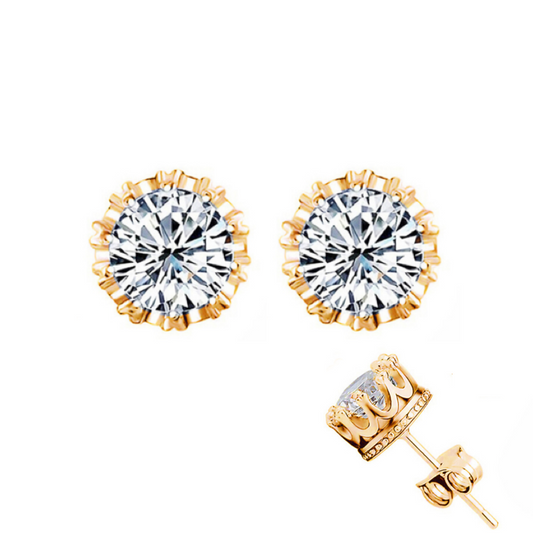 Goldtone & CZ Halo Crown Stud Earrings