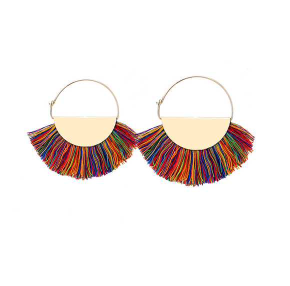 Goldtone & Multi Colored Semi Circle Tassel Earrings