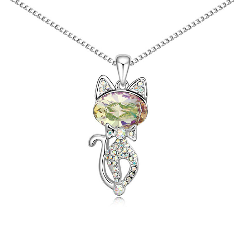 Crystal Cat with Bowtie Pendant Necklace