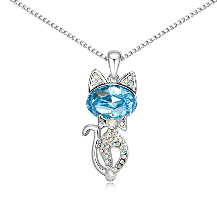 Crystal Cat with Bowtie Pendant Necklace