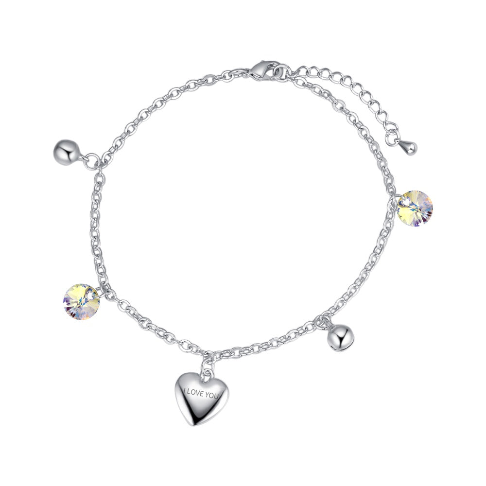 Silvertone Crystal 'Love You' Heart Anklet