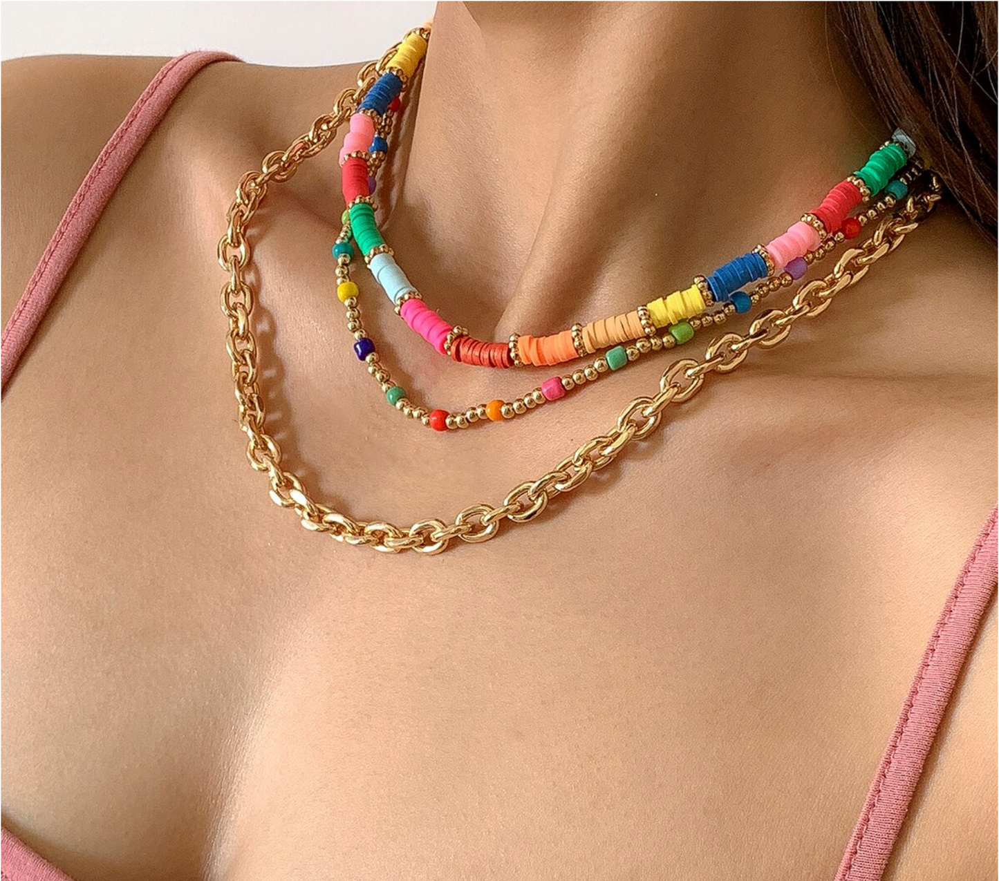 Goldtone Multi Colored Beaded Layered Necklace