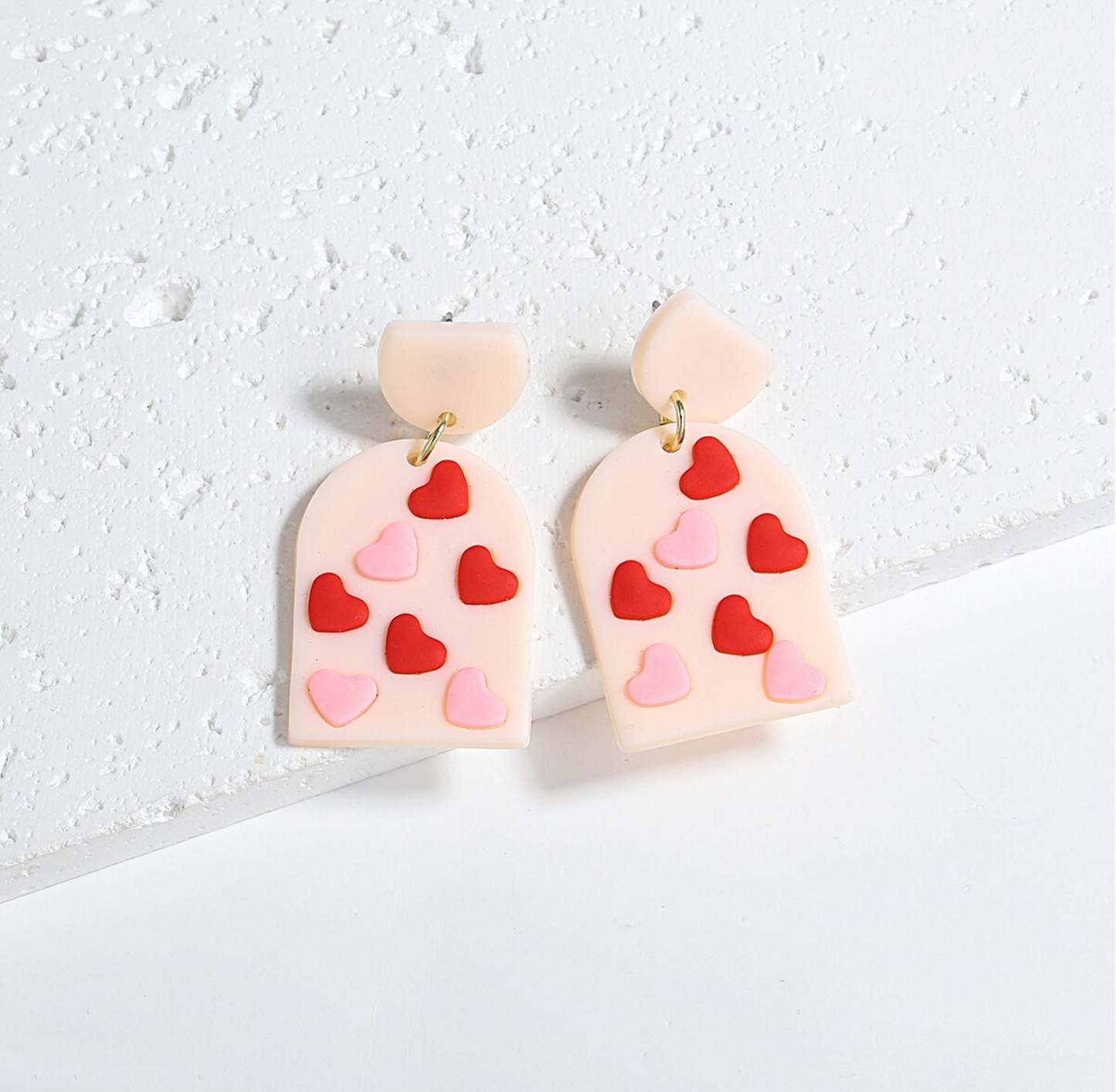 Pink & Red Arched Hearts Drop Earrings