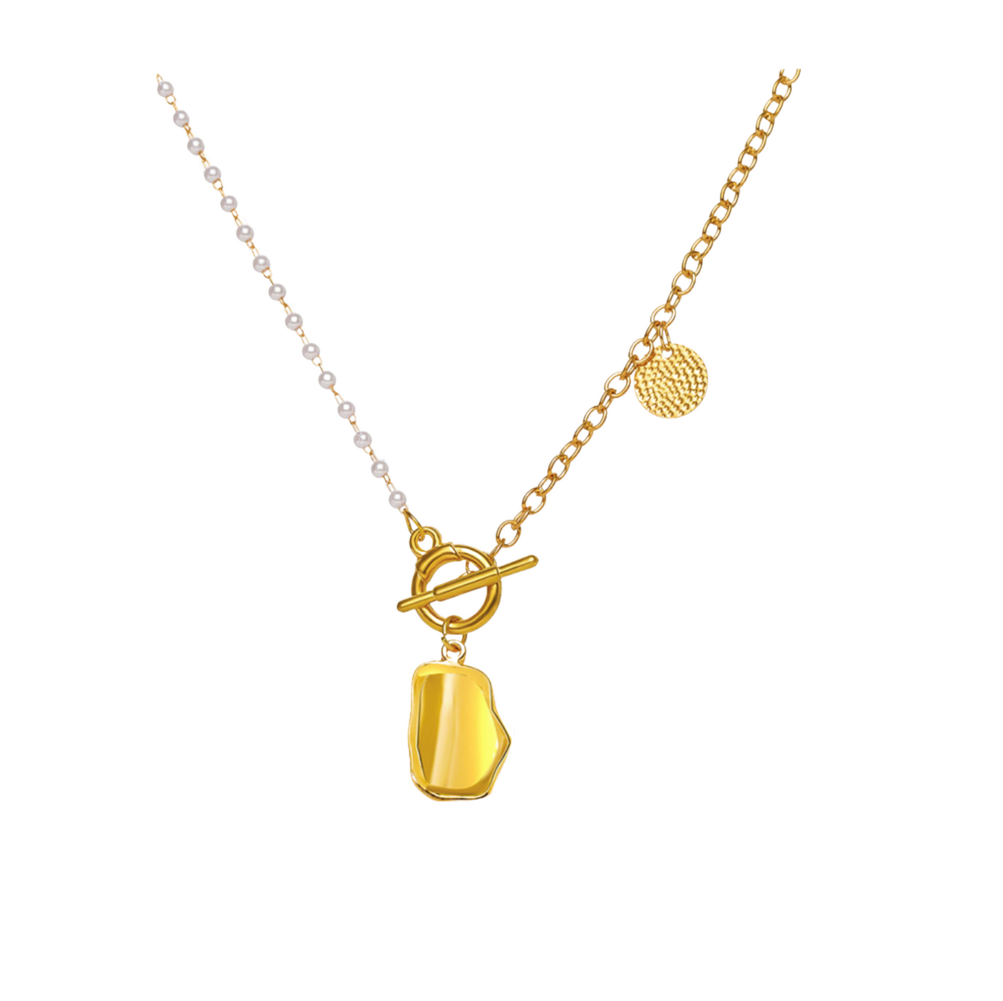 Goldtone Geometric Imitation Pearl Toggle Necklace