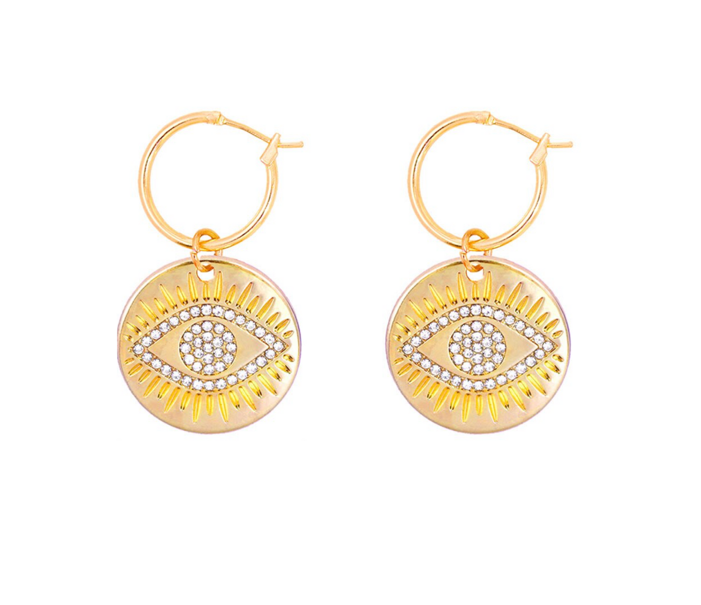 Crystal Gold Eyes Hoop Drop Earrings