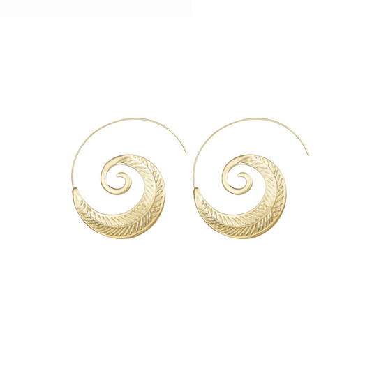 Goldtone Swirled Leaf Threader Earrings