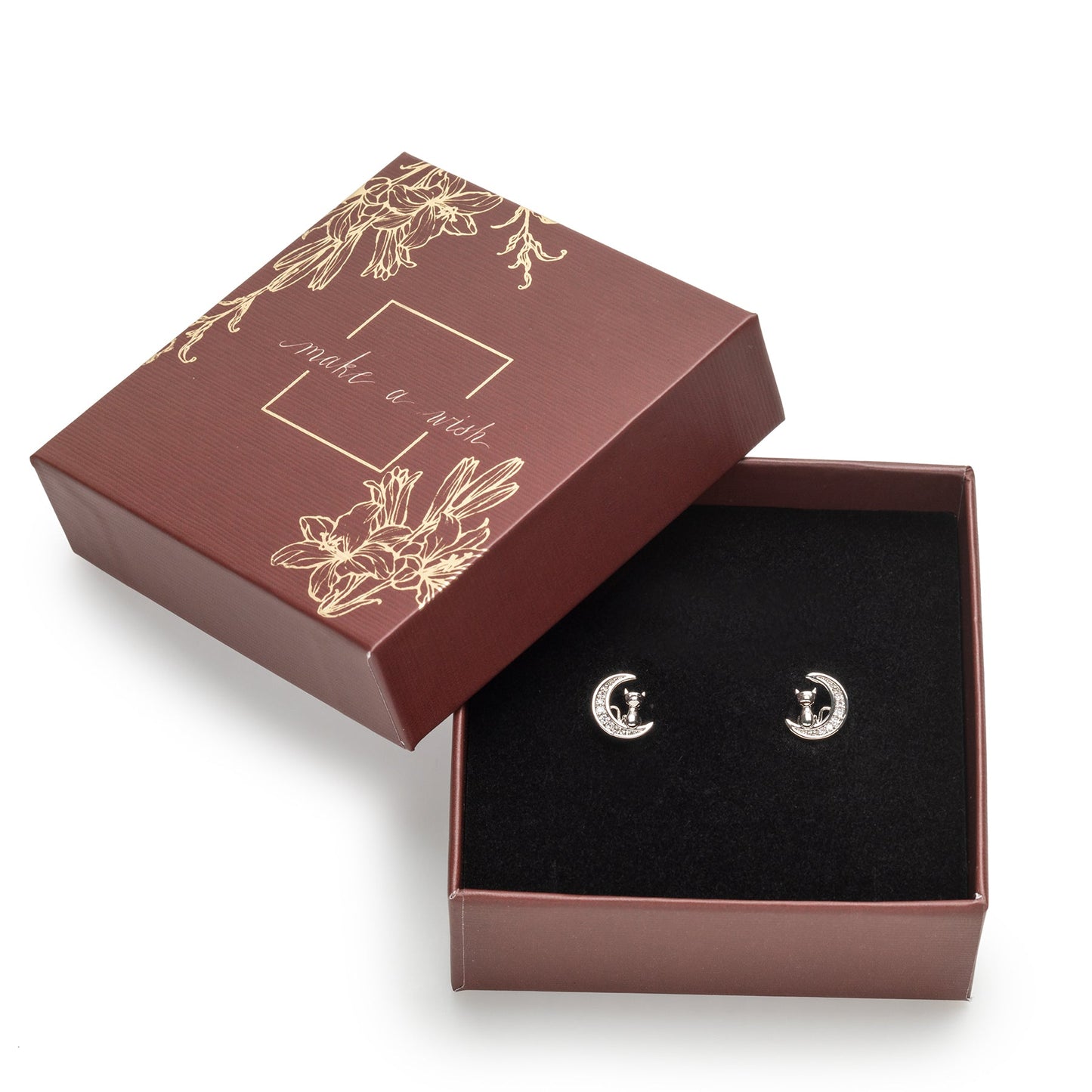 Holiday Gift Box With Moon Star Swarovski Crystal Stud Earrings