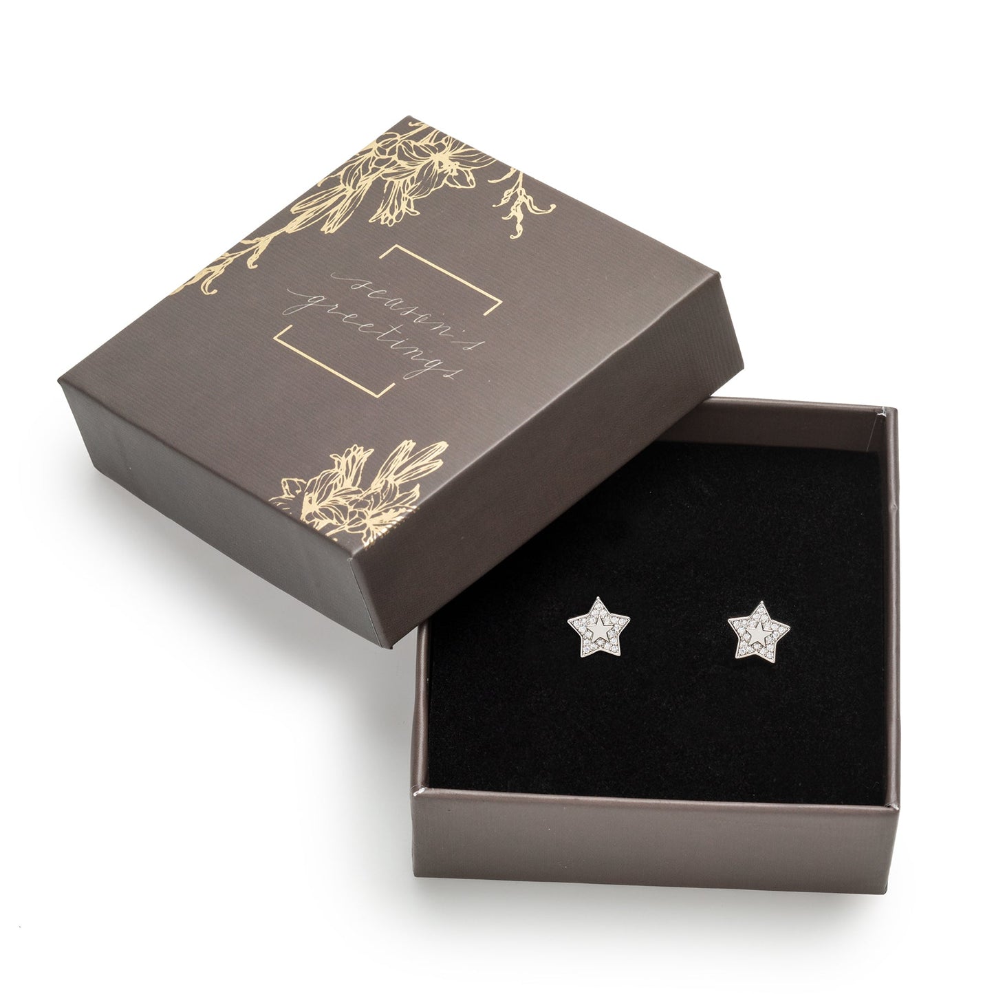 Holiday Gift Box With Moon Star Swarovski Crystal Stud Earrings