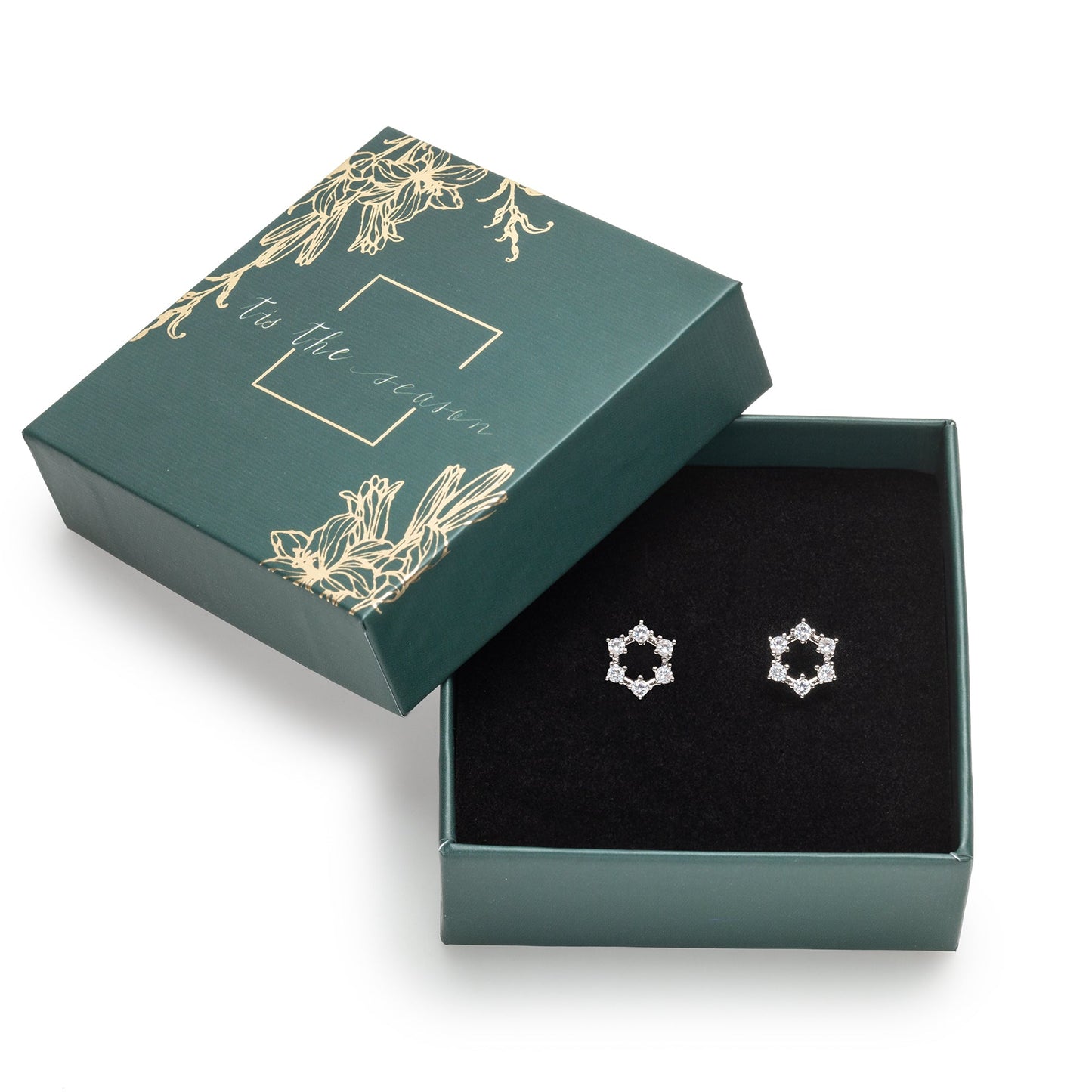 Holiday Gift Box With Moon Star Swarovski Crystal Stud Earrings