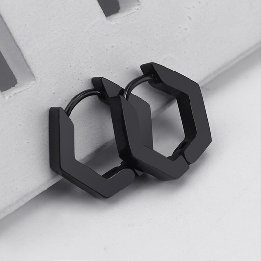 Black Hexagon Hoop Earrings