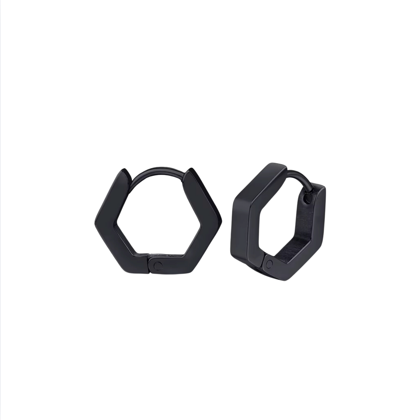 Black Hexagon Hoop Earrings