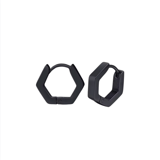 Black Hexagon Hoop Earrings