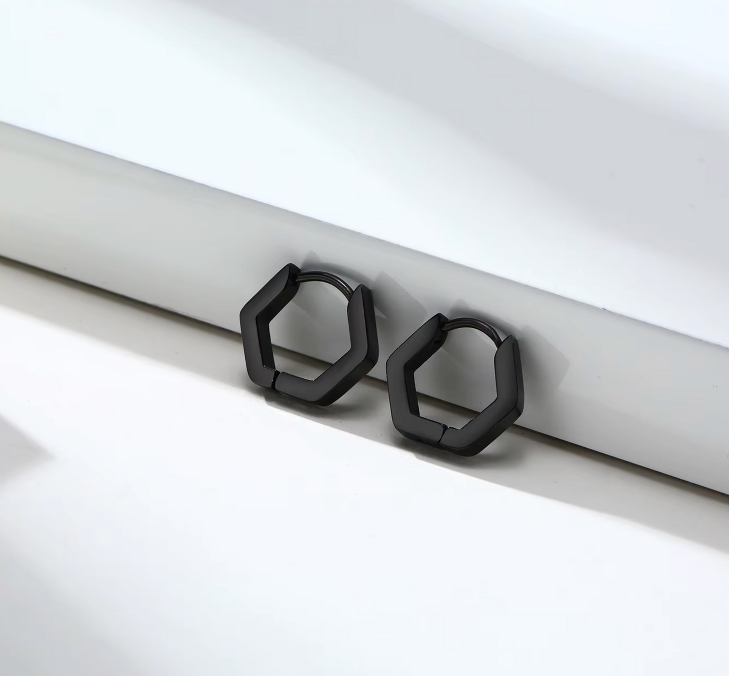 Black Hexagon Hoop Earrings