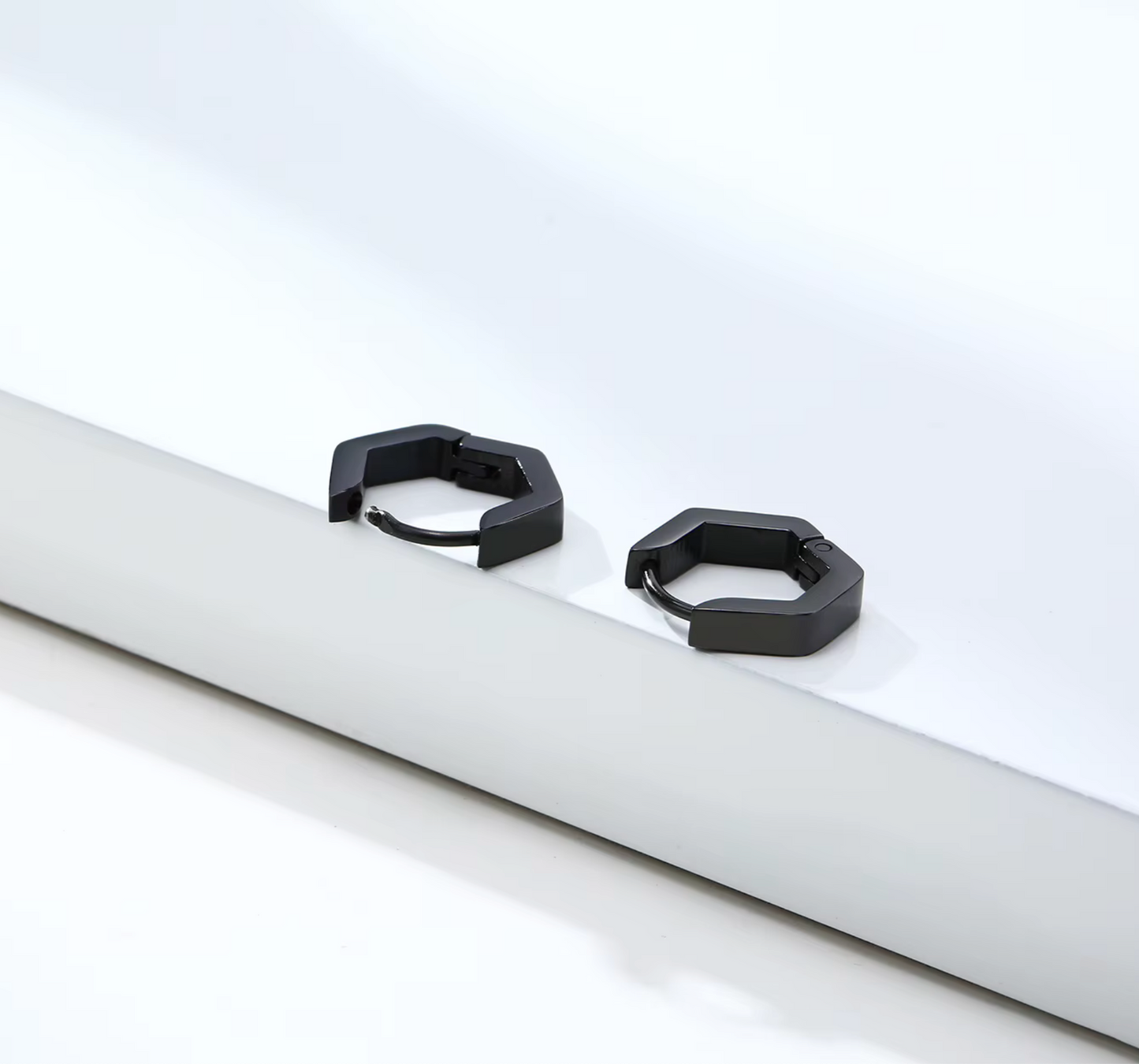 Black Hexagon Hoop Earrings