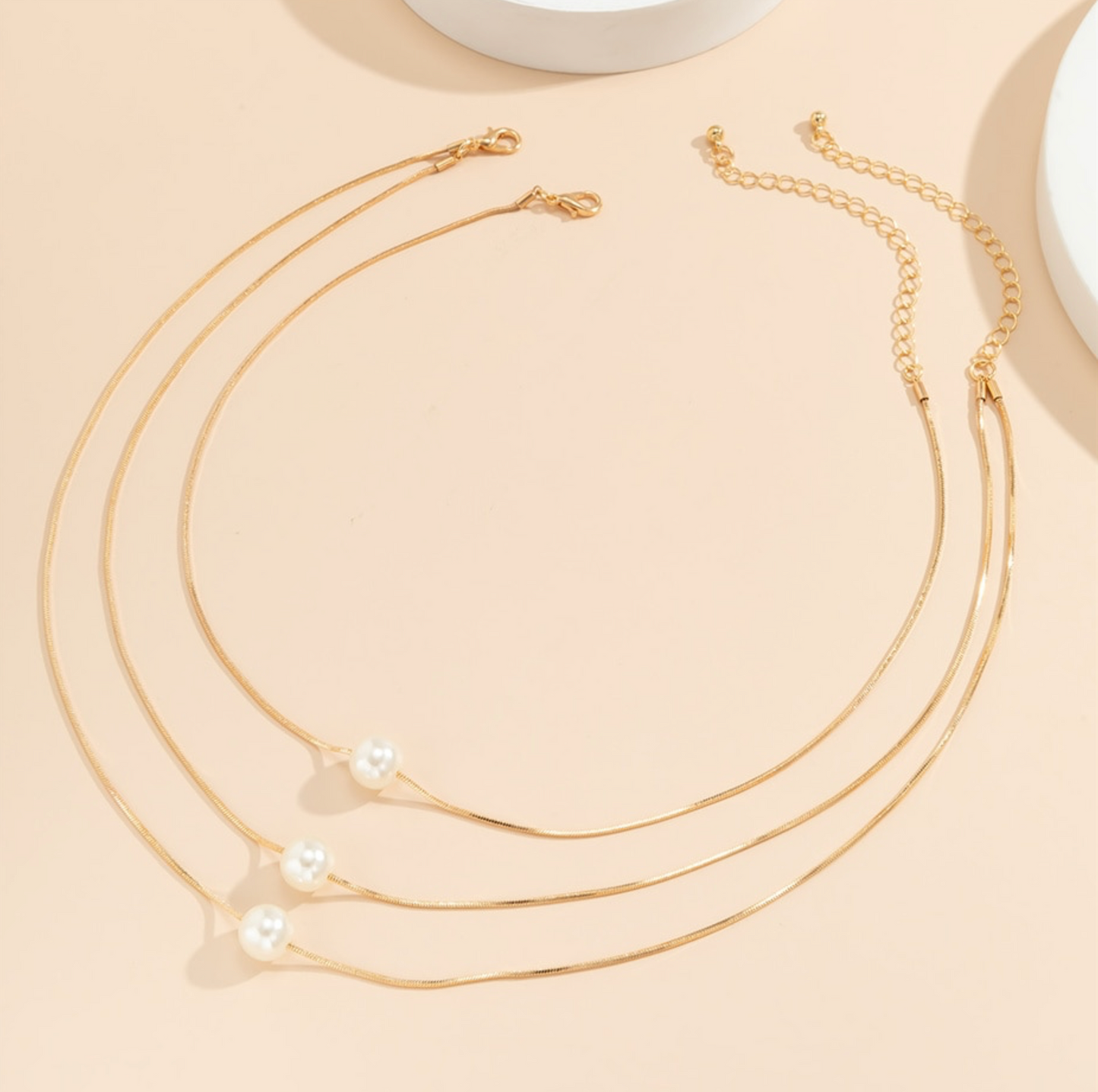 Goldtone Imitation Pearl Triple Layered Necklace