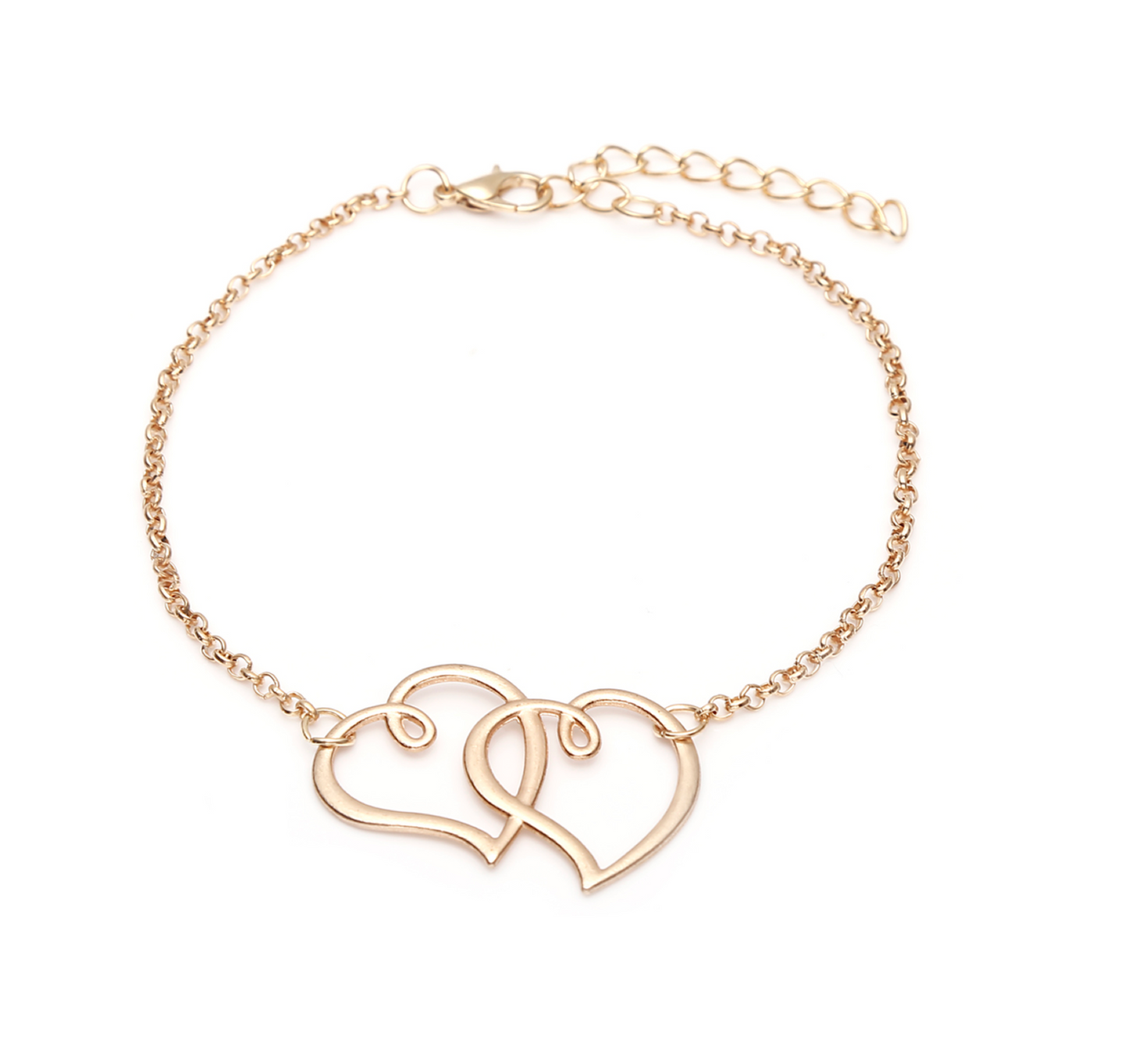 Goldtone Interlocking Hearts Anklet