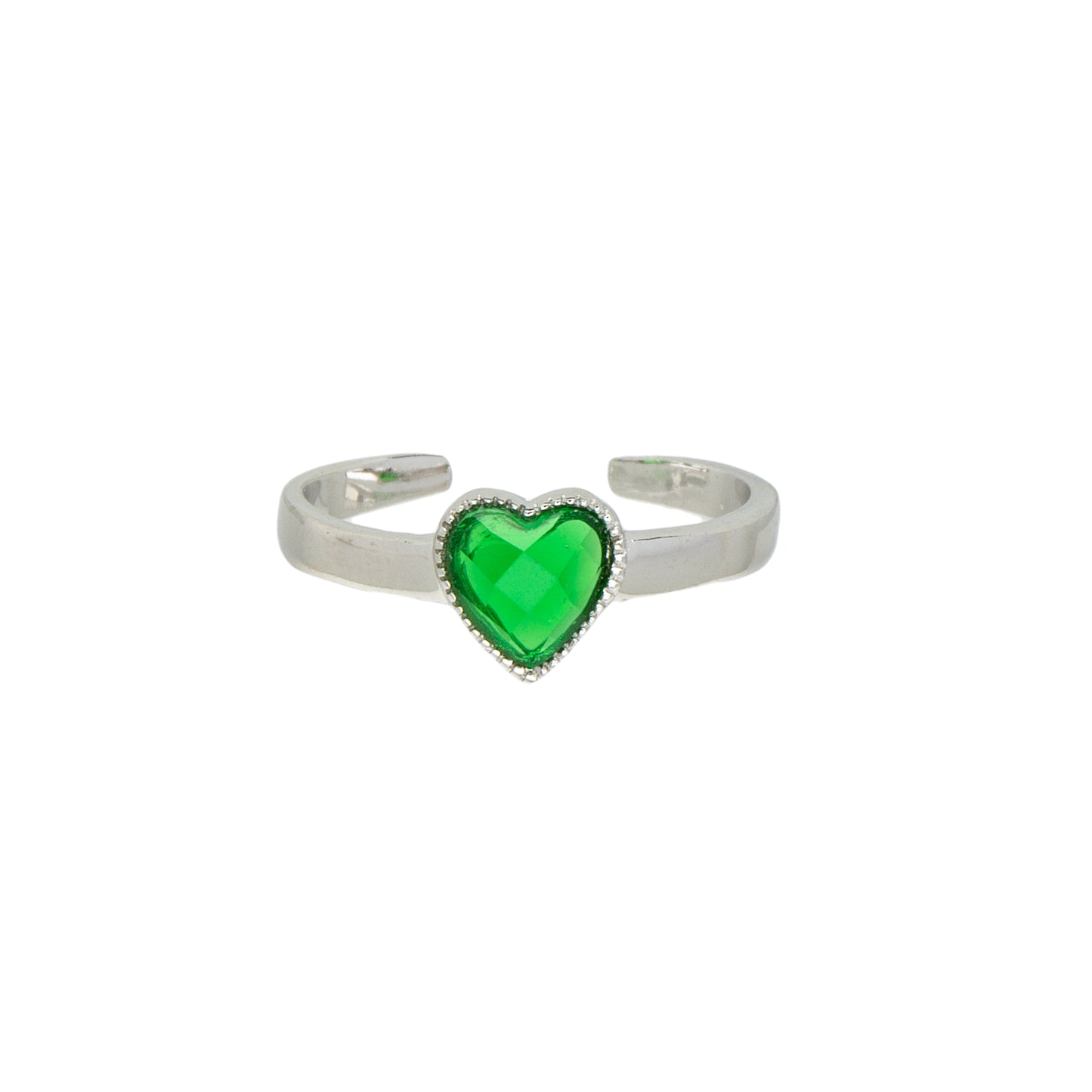 Sterling Silver Toe Ring with Green Heart Cubic Zirconia