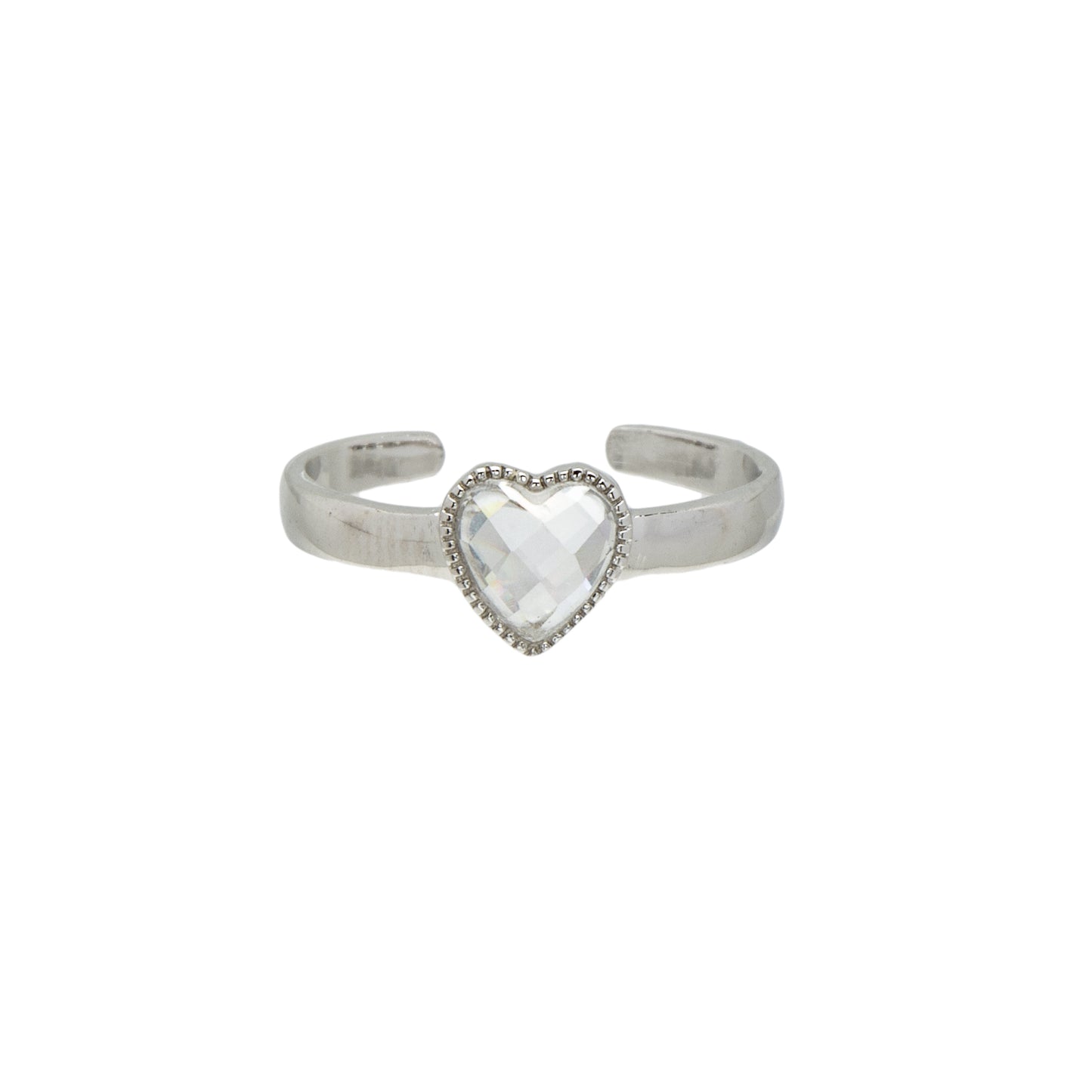 Sterling Silver Toe Ring with Diamond-Cut Heart Cubic Zirconia