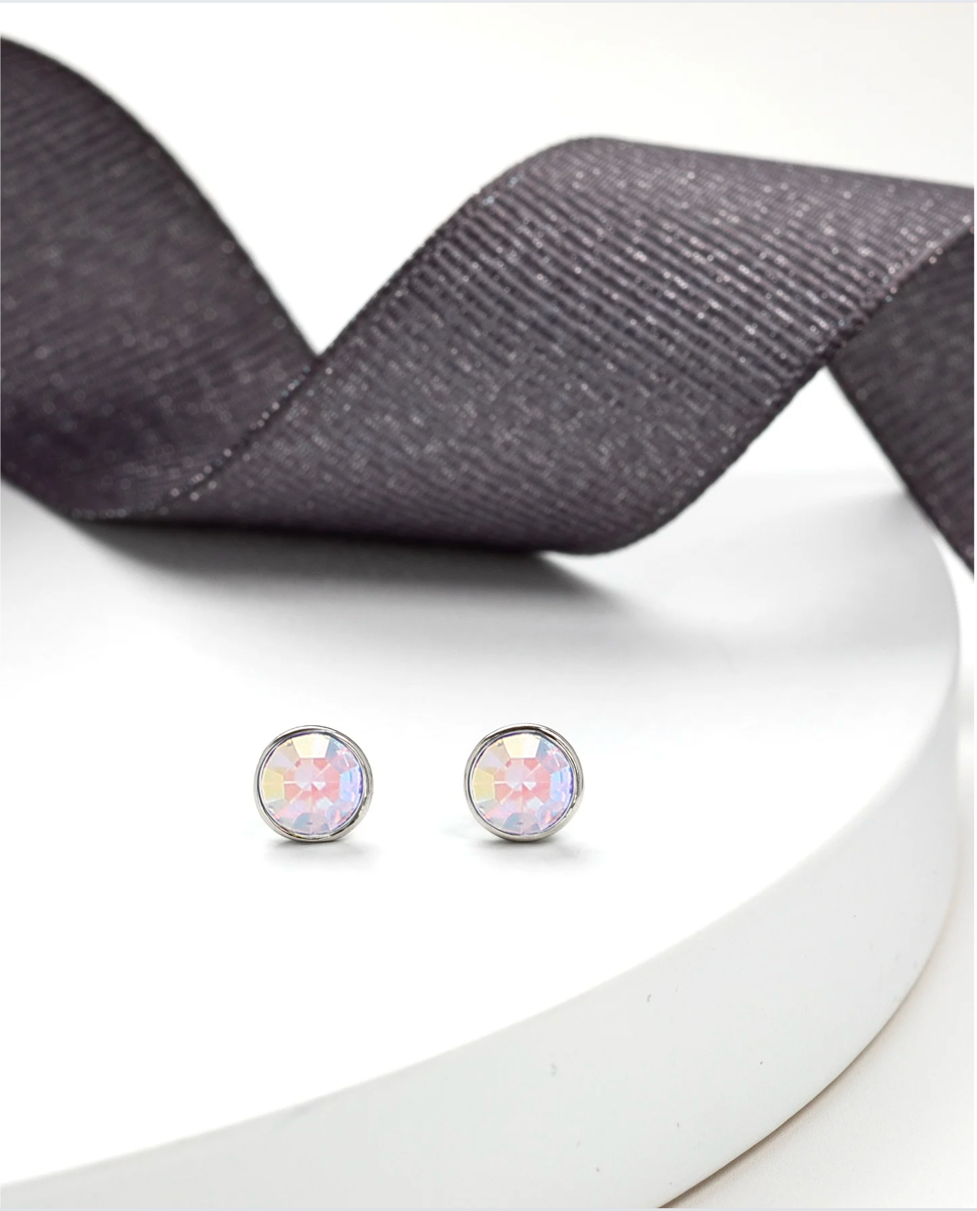 Silvertone Bezel Set Swarovski Crystal Stud In Ab