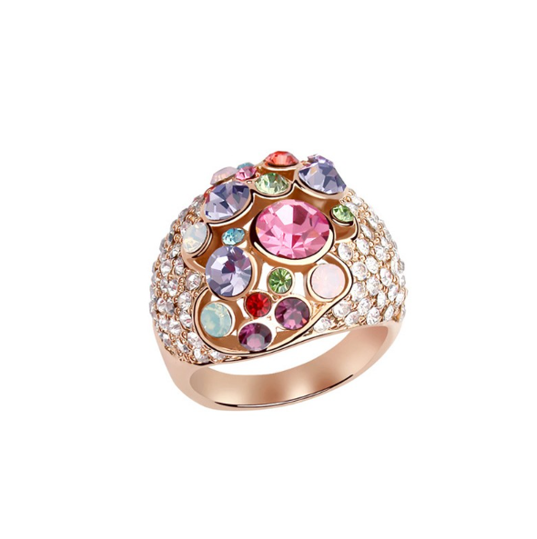 Rose Goldtone Multi Colored Swarovski Crystal Dome Ring