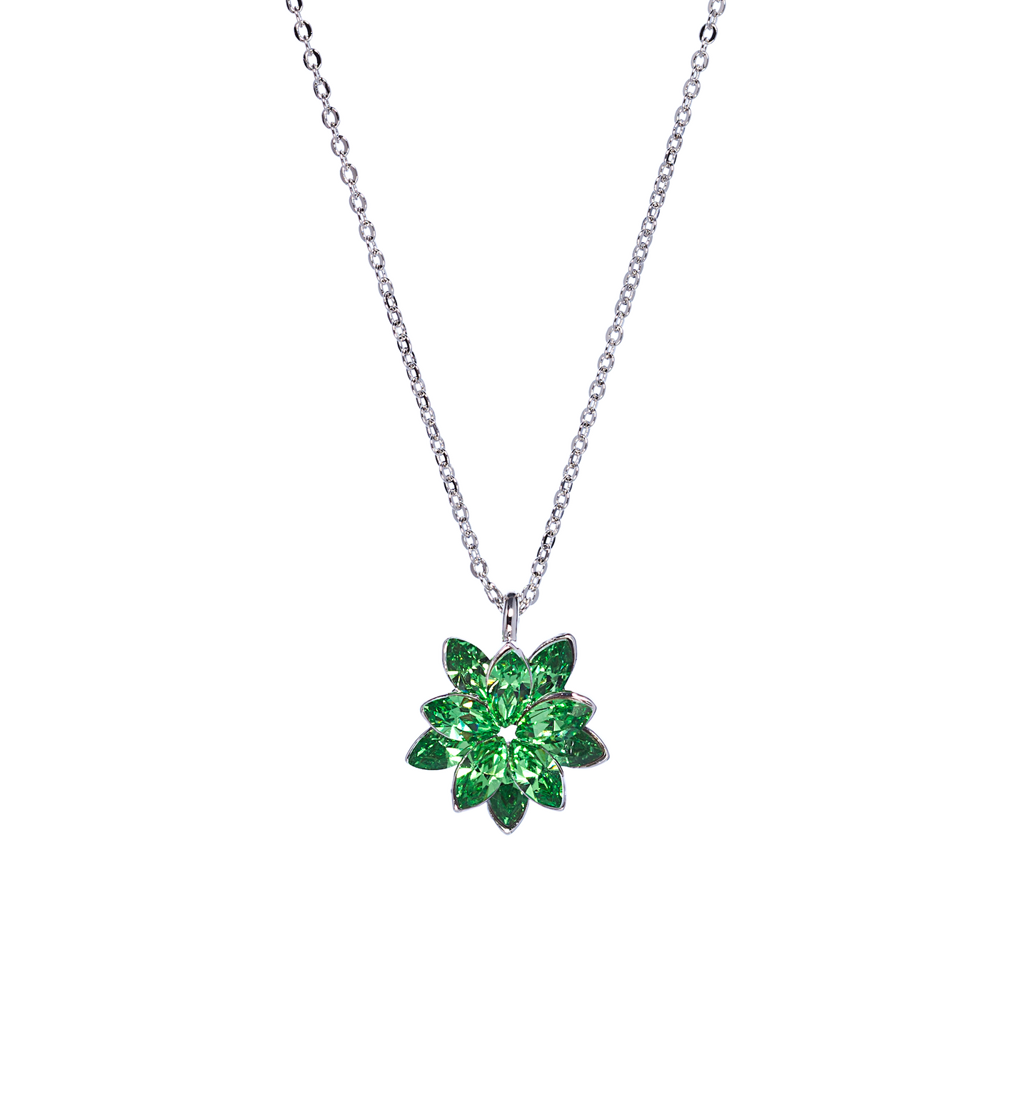 Green Flower Pendant Necklace with Swarovski Crystals