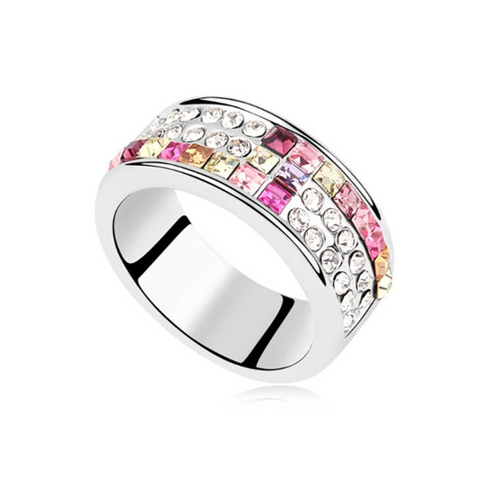 Pink & Yellow Austrian Crystal Pavé Band Ring