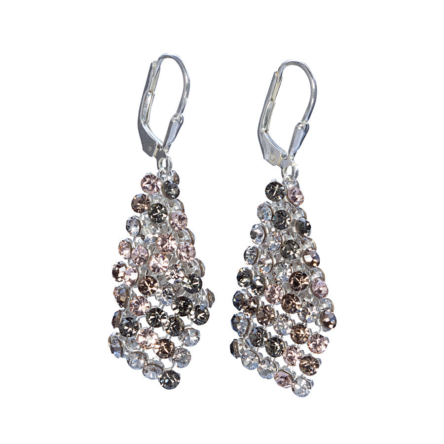 Silvertone Mesh Drop Earrings with Swarovski Crystals