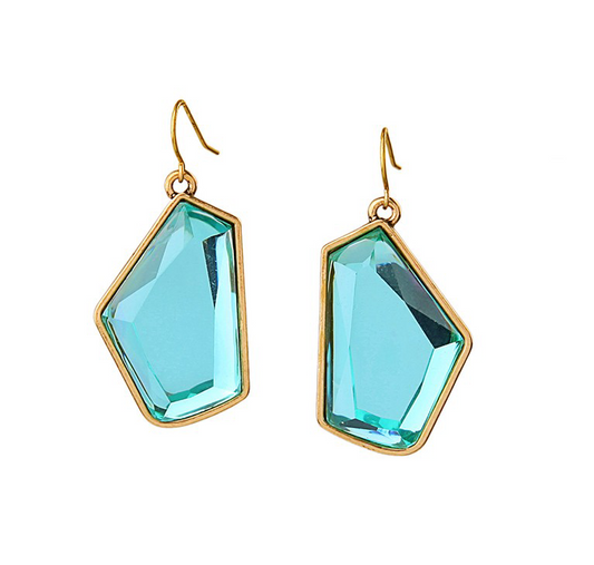 Goldtone & Turquoise Geometric Crystal Drop Earrings