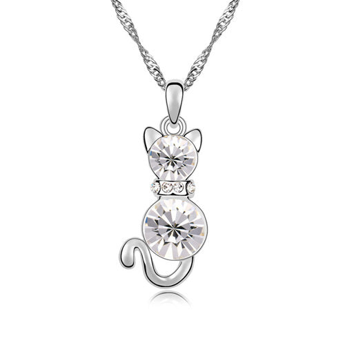 Charming Swarovski Crystal Cat Pendant Necklace