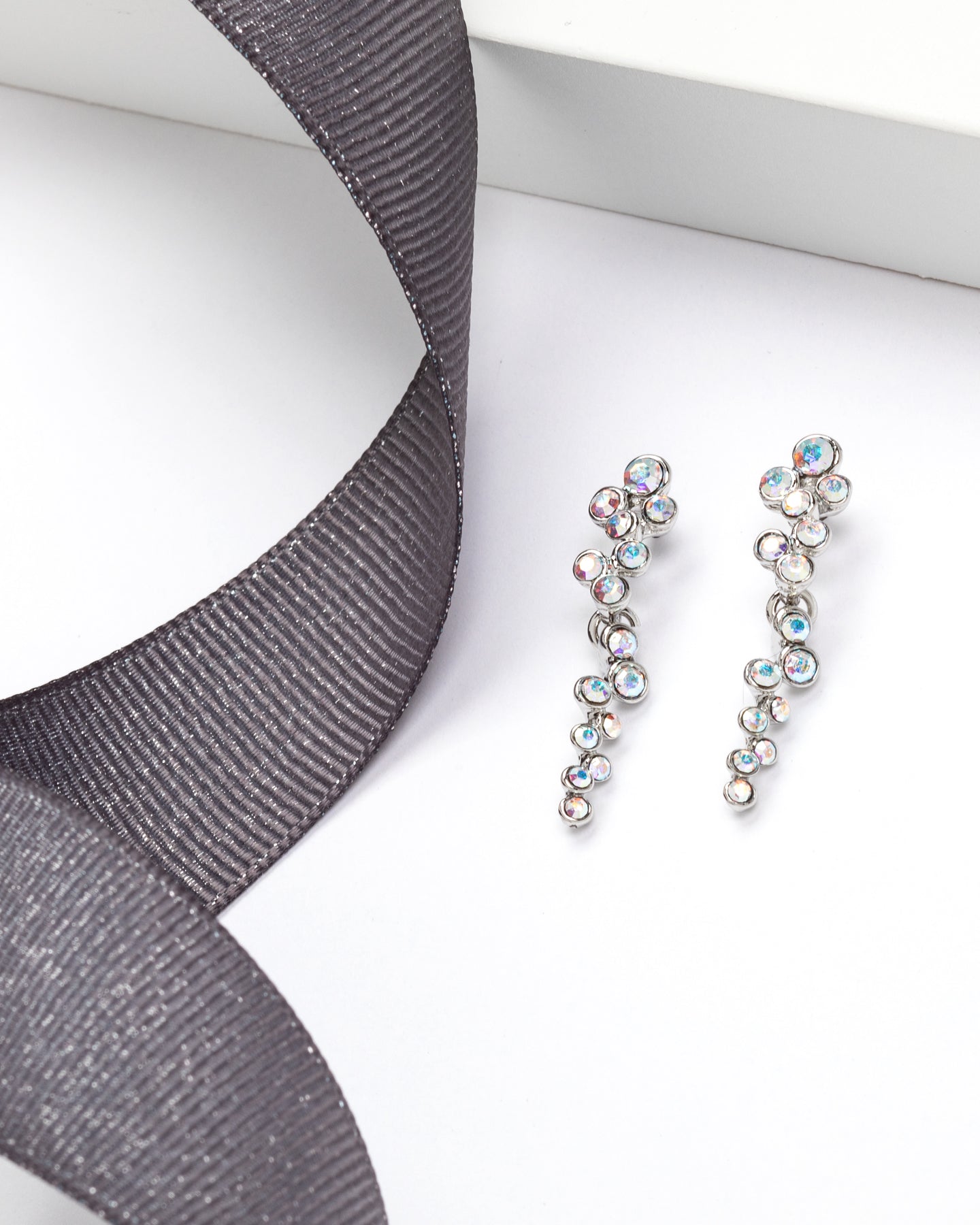 Silvertone Cluster Statement Drop Earrings With Swarovski Crystal In Ab