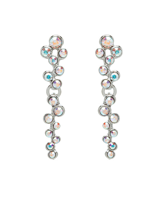 Silvertone Cluster Statement Drop Earrings With Swarovski Crystal In Ab