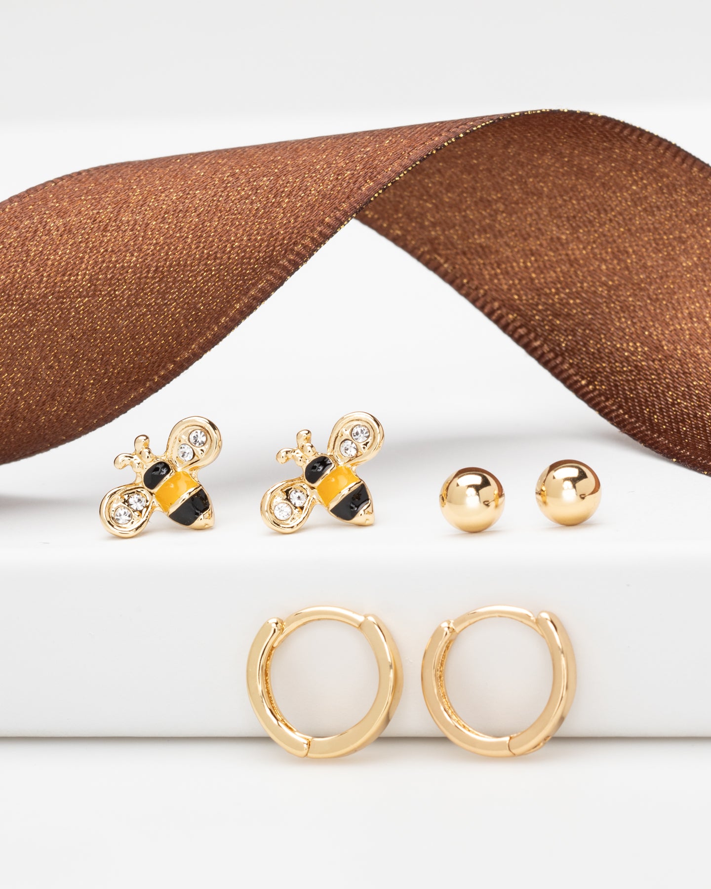 Swarovski Crystal Bee Goldtone Set Of 3 Earrings