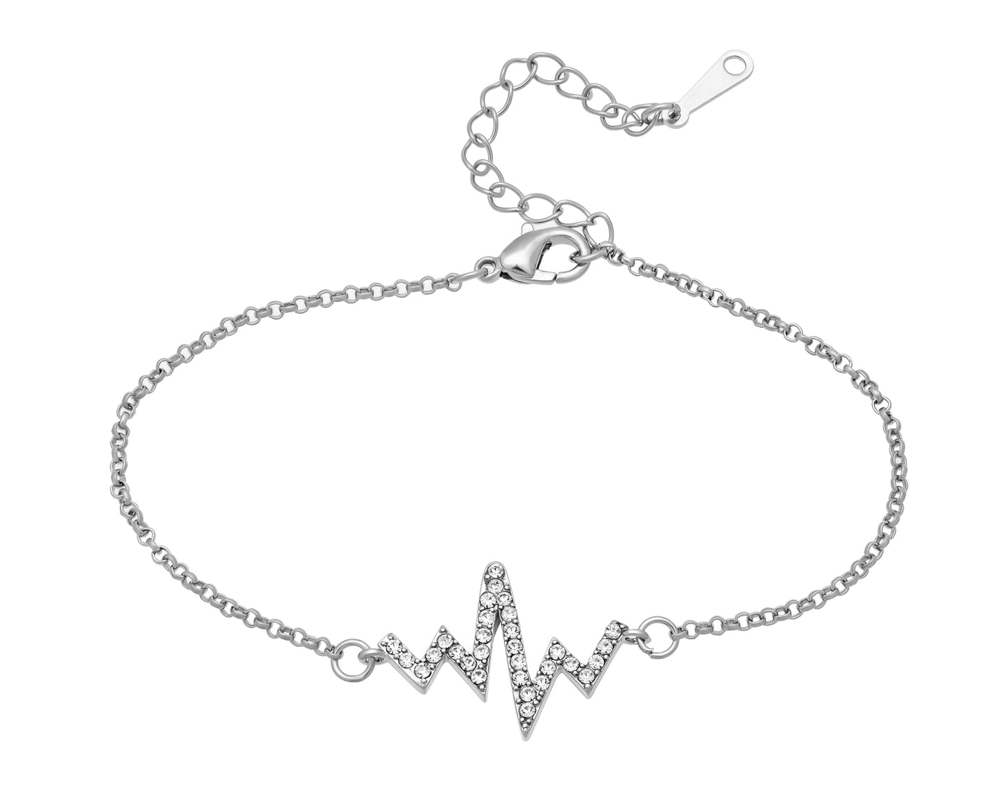 Silvertone Clear Swarovski Crystal Pave Heartbeat Bracelet