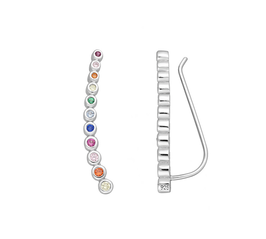 Sterling Silver Multi-Colored Cubic Zirconia Crawler Earrings