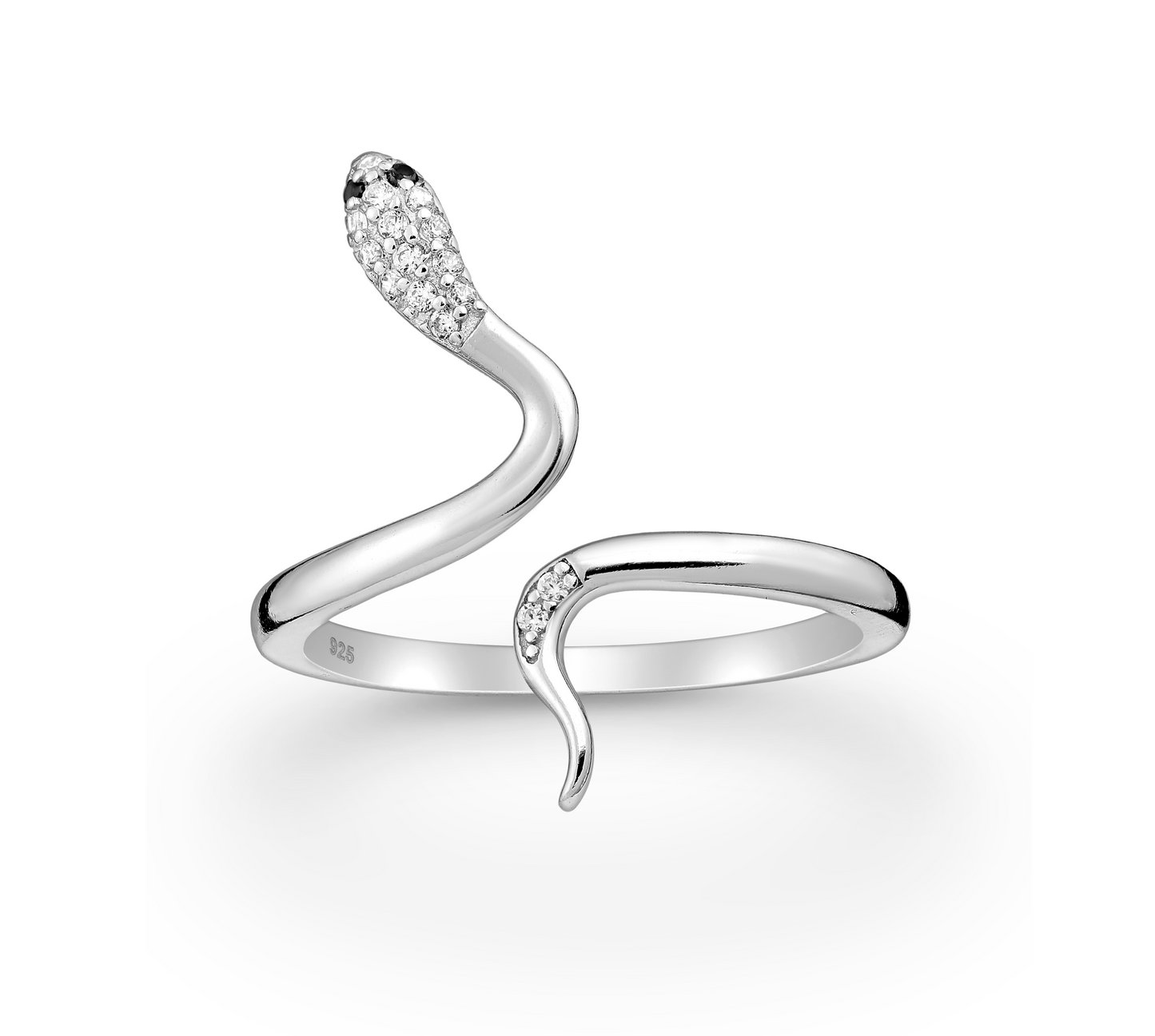 Cubic Zirconia & Sterling Silver Swirled Snake Bypass Ring