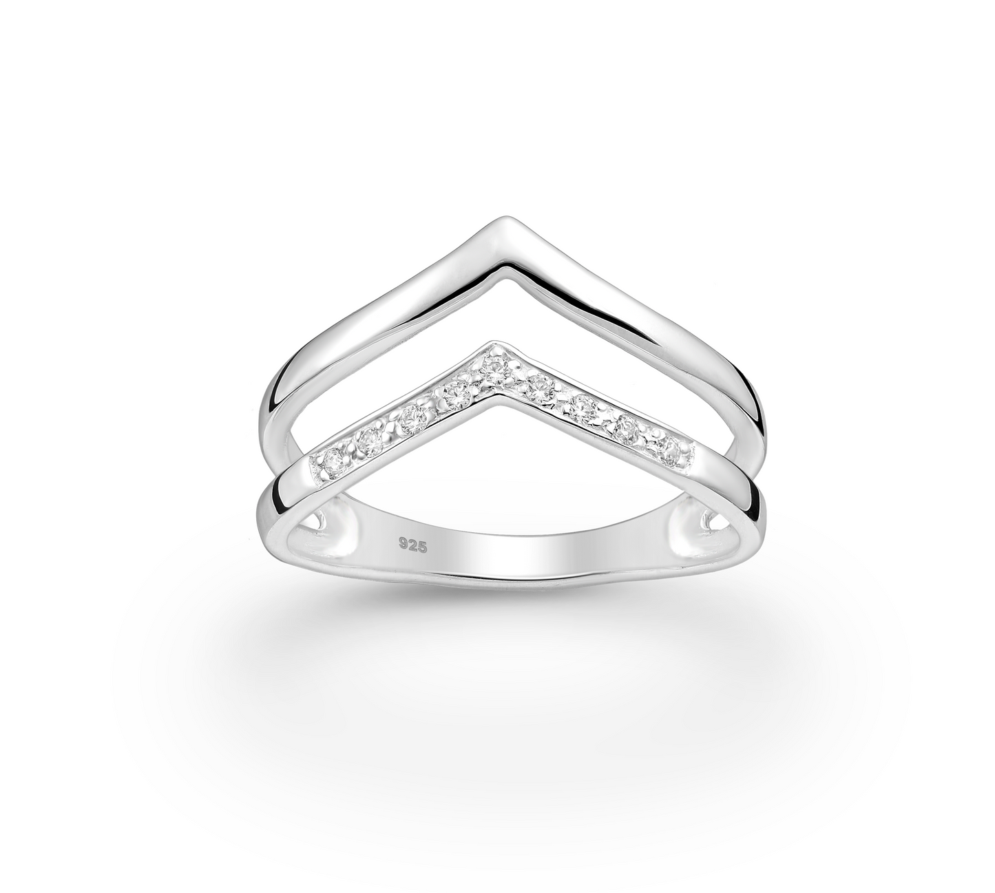 Cubic Zirconia & Sterling Silver Chevron Split-Shank Ring