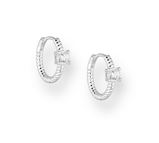 Sterling Silver Rope Hoop Earrings with Cubic Zirconia