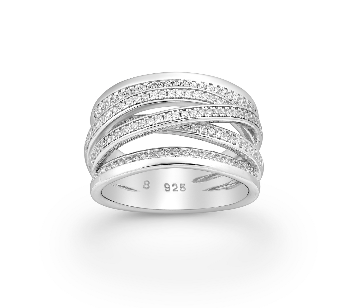 Cubic Zirconia & Sterling Silver Pavé Openwork Crossover Band